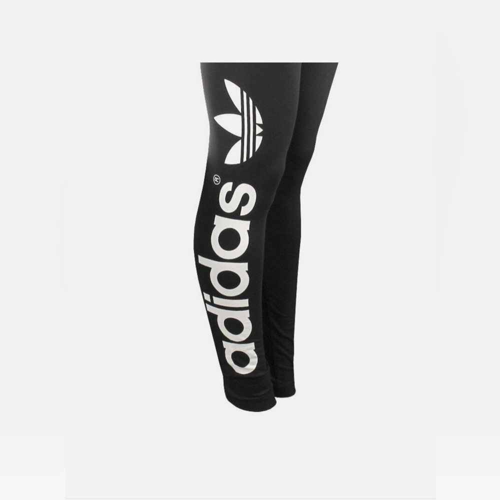 Adidas Black Leggings with Bold White Logo - Picture 3 of 6